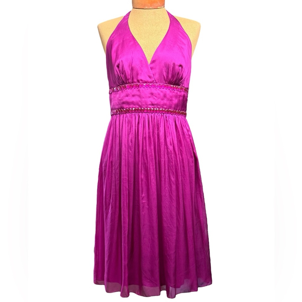 Carmen Marc Valvo, Silk Halter Embellish Dress